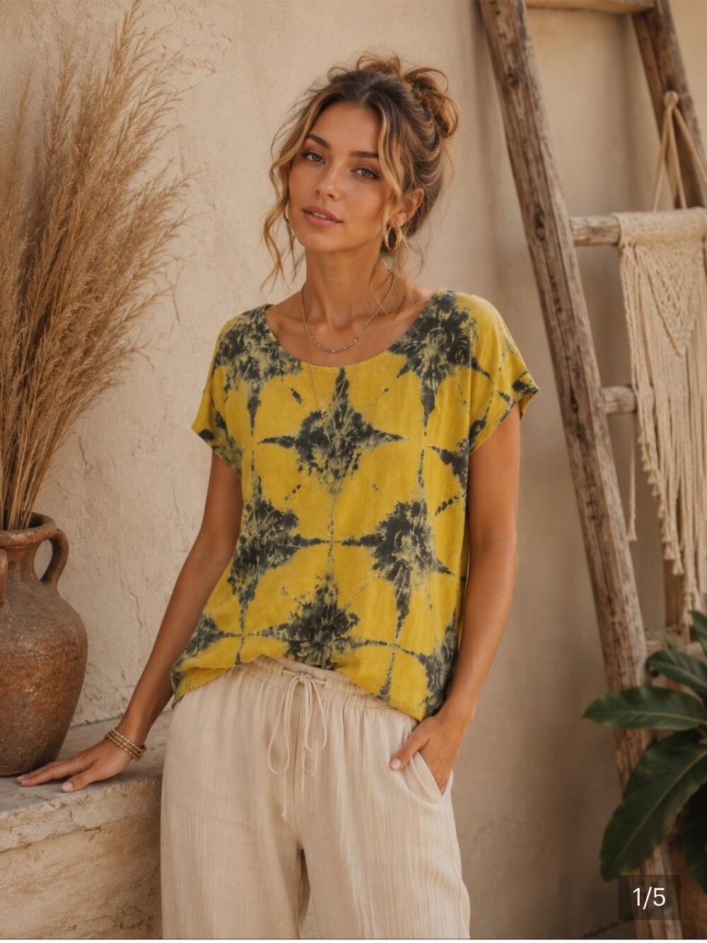This is a Bellambra Made in Italy 100% Linen Tie-Dye Oversized Top SZ L